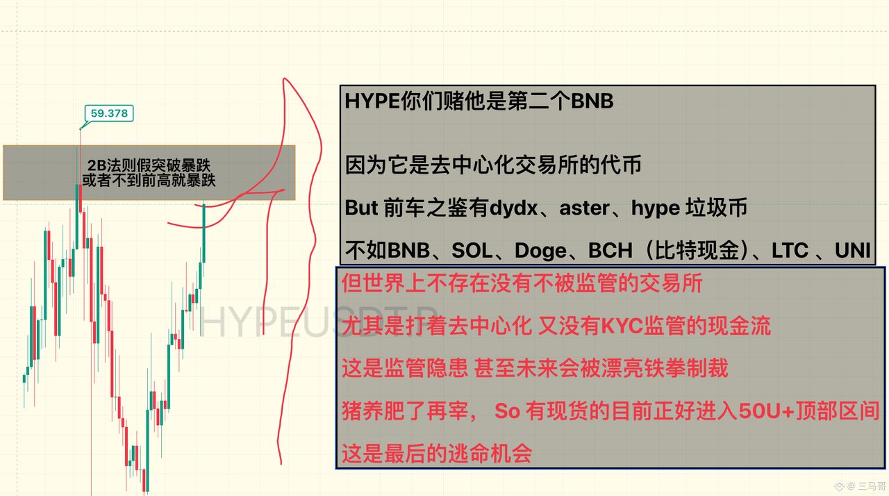 HYPE你们赌他是第二个BNB，因为它是去中心化交易所的代币
But 前车之鉴有dydx、aster、hype 垃圾币，