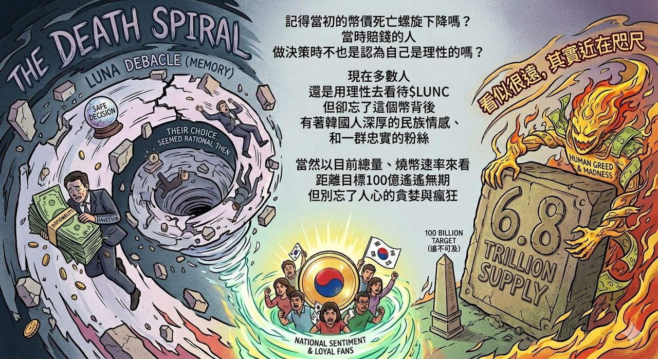 $LUNC
記得當初的幣價死亡螺旋下降嗎?
當時賠錢的人
做決策時不也是認為自己是理性的嗎?
而現在多數人
還是用自認