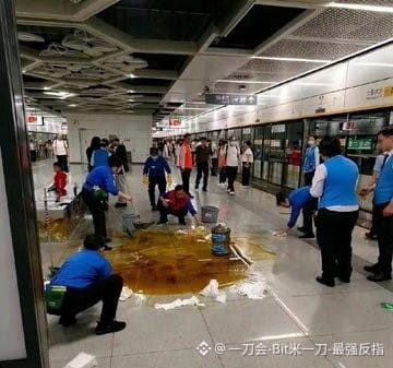 $NEAR 家人们谁懂啊,地铁站这是发生啥了?不知道的还以为有人在这开席呢!这颜色,这质地,看着比我们小区下水道返涌还正